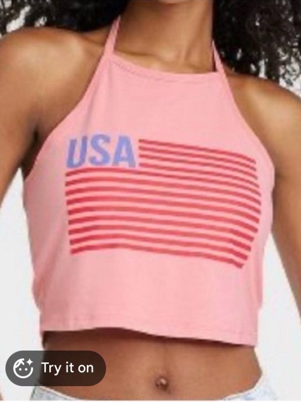 USA Graphic Pink Halter Crop Top